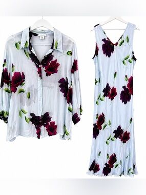 Avenue 22/24 Blue Floral Maxi Dress & Blouse 2 Pc Set Plus Size Resortwear